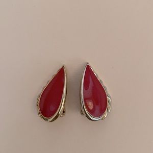 Monet clip on red enamel earrings